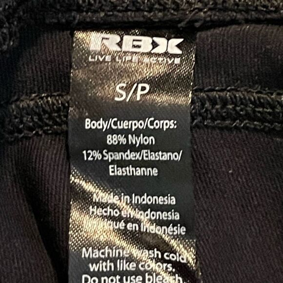 RBX 9" Mid-Rise Cropped‎ Leggings Black Nylon Spandex Stretch Athletic S - Picture 4 of 5